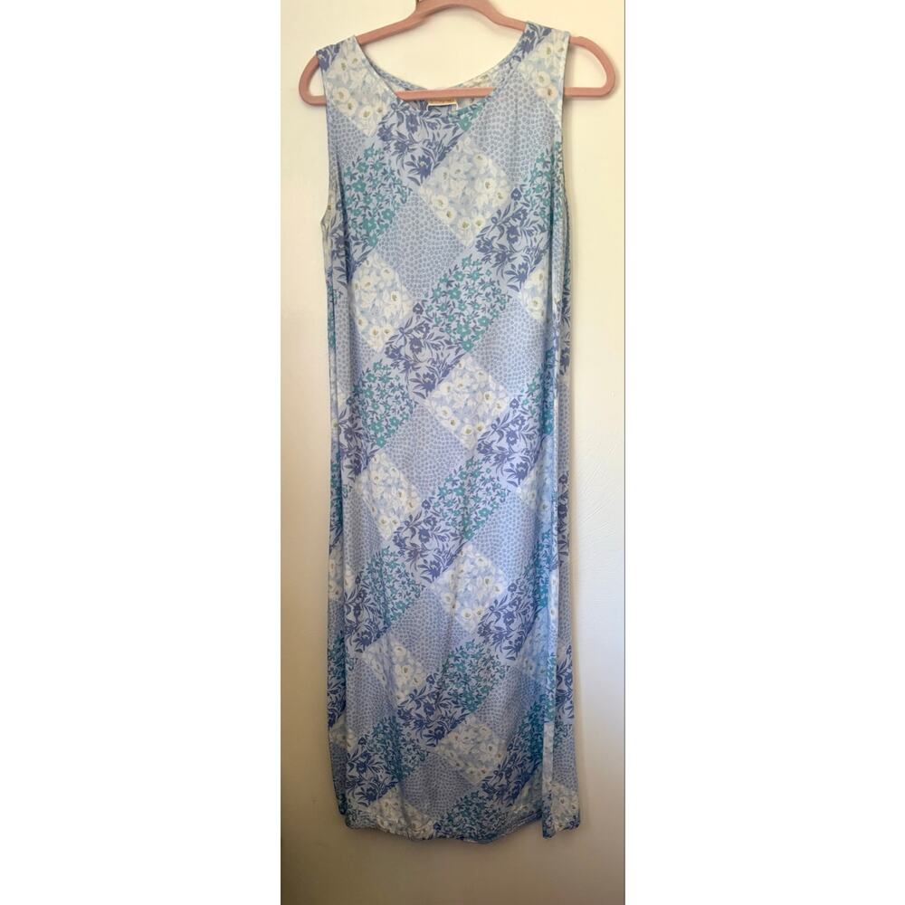 Bobbie Brooks Baby Blue Floral Patchwork Maxi Sleeveless Flowy Dress Med Large
